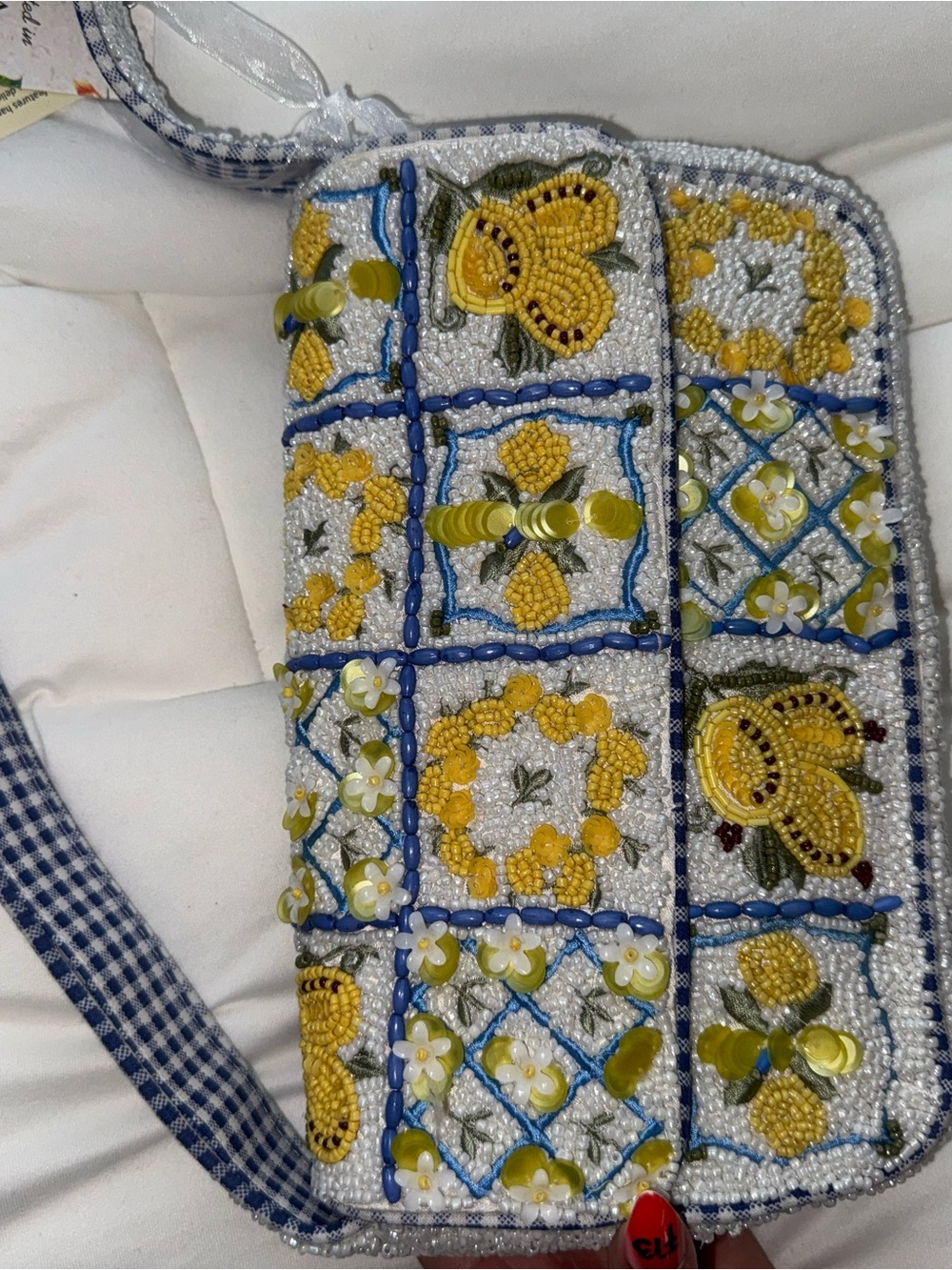 Lemon and Flower Beaded Shoulder Bag Handmade in India New with Tags - Picture 12 of 14